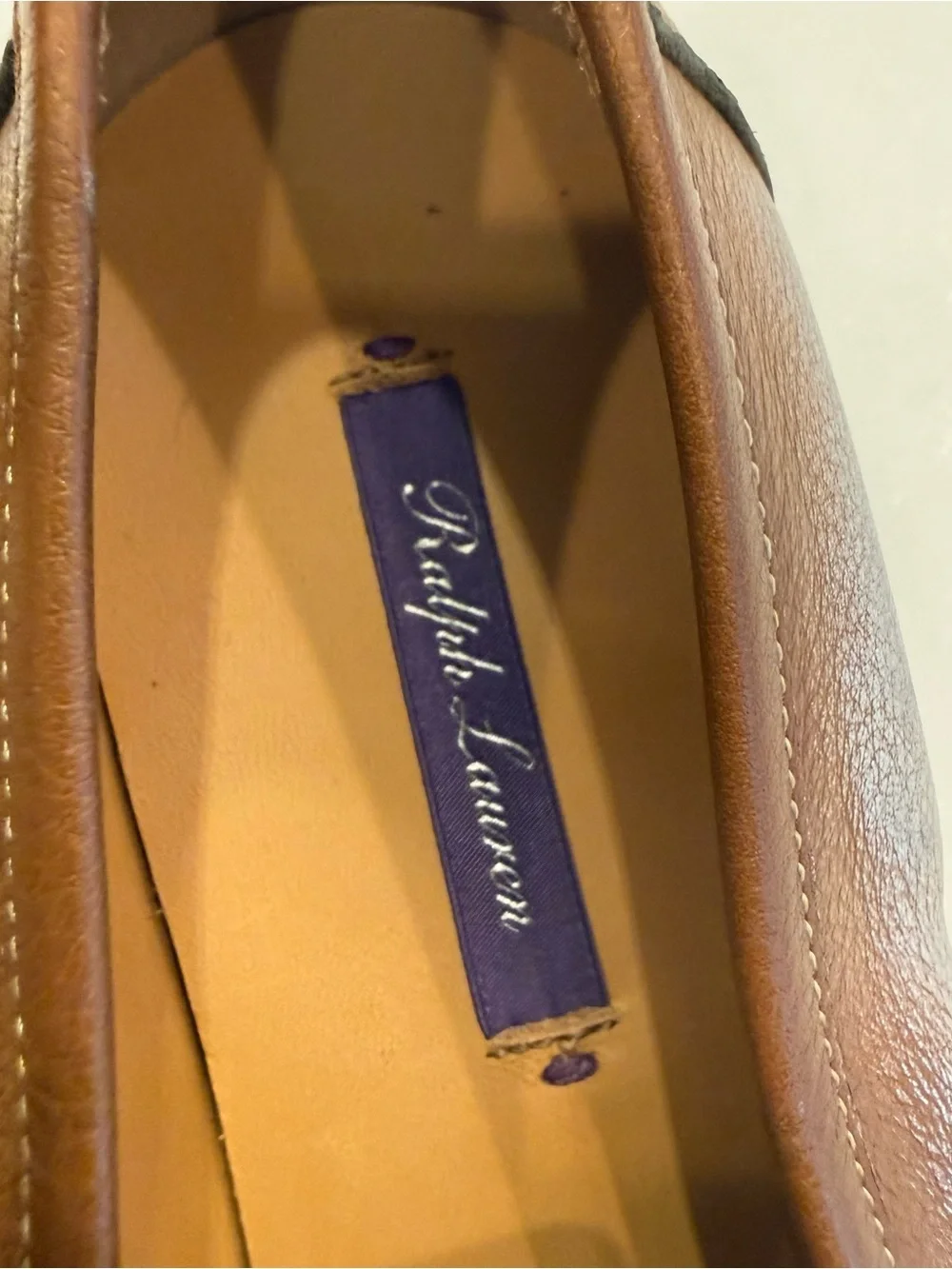 Ralph Lauren Purple Label Women’s Leather Loafers Tan W/ Metallic  Sz US 8.5